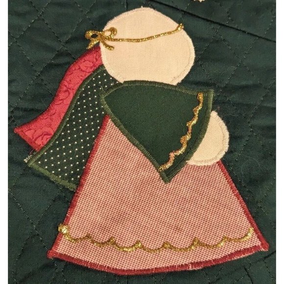 2 Angels Christmas Stocking Quilted Applique Folk Art Primitive Lace Naive Pair - Picture 5 of 16